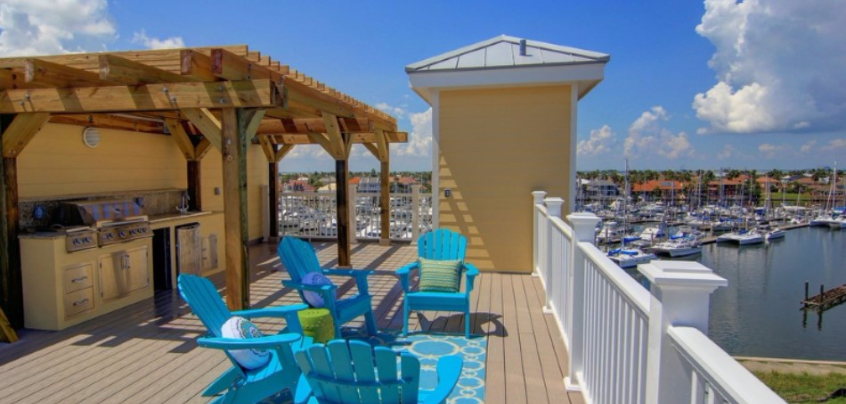 Roof top deck with water view at Airport Marina Townhomes.